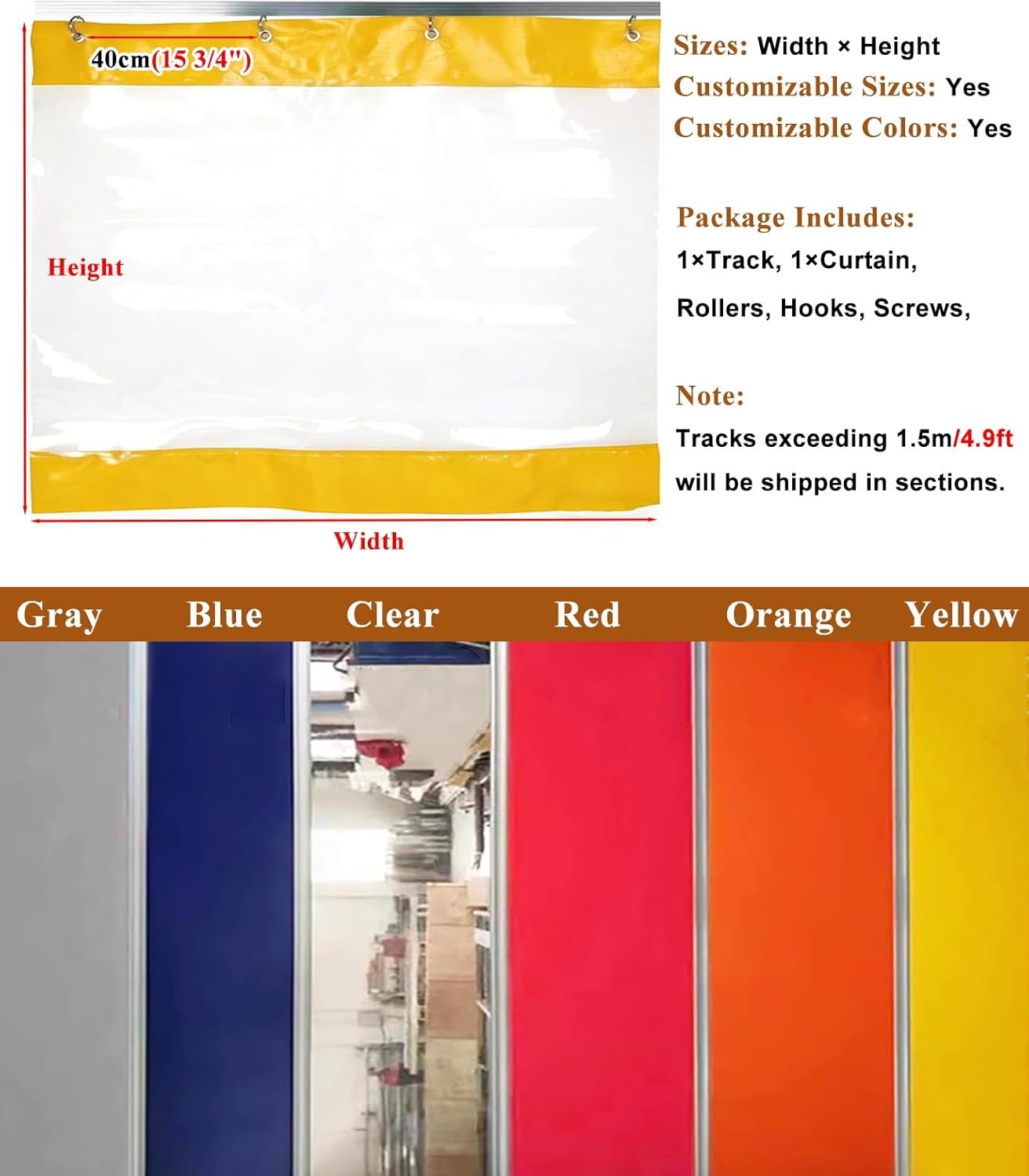 Clear Garage Door Curtain with Grommet and Track, Large Space Divider for Commercial and Home Use, Panel Separator for Easy Installation