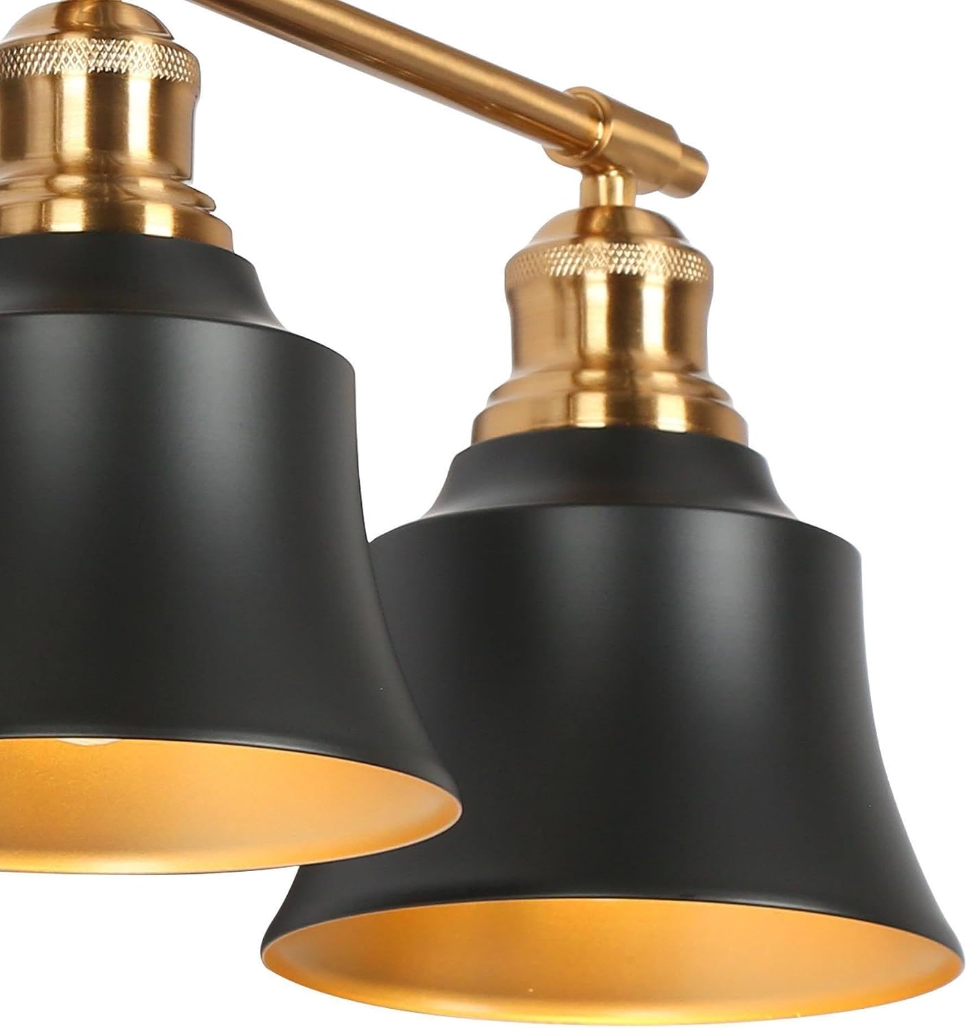 Black and Gold Bathroom Light Fixtures, Modern Farmhouse Vanity Lights with Large Metal Shade, 4-Light Electroplated Brass Vanity Lighting Over Mirror