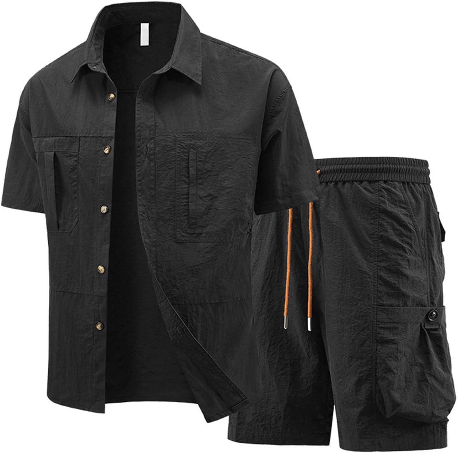 Men's Cargo 2 Piece Sets Button Down Shirts with Cargo Shorts | Summer Two Piece Outfits for Men, Loose Fit Tracksuits Short Sleeve Turndown Collar Blouses and Shorts Sweatsuits