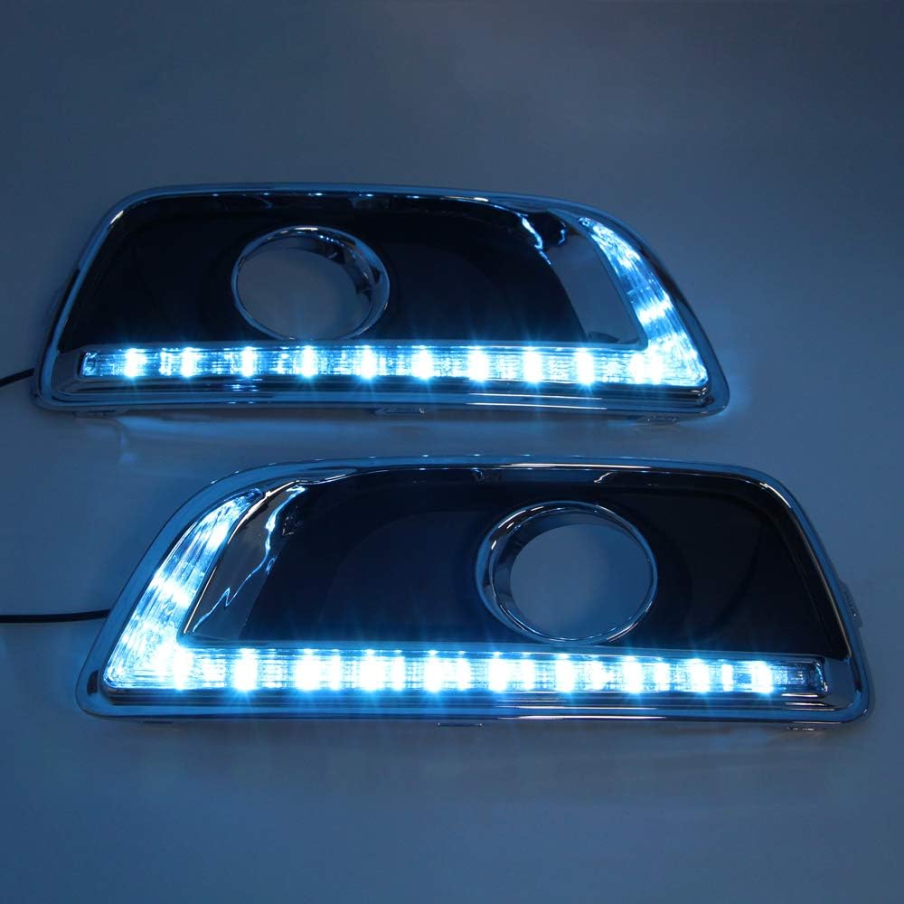 Dreamseek 3 Colors LED DRL Compatible With Chevy Malibu 2013 2014 2015, Malibu Limited 2016 Daytime Running Light Fog Lamp Bezel With Yellow Turn Signal + Blue Night Mode