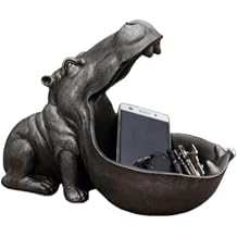 Hippopotamus Statue Resin Hippopotamus Figurine Sculpture Home Table Decoration Sundries Container Key Candy Silver, Small