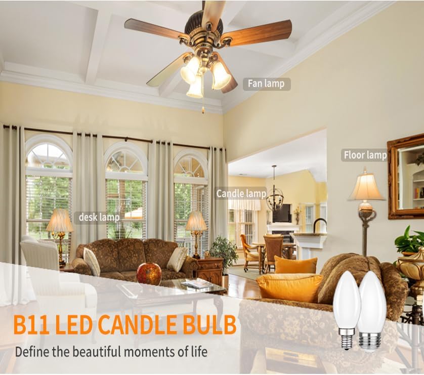 Miniatura 4 de Bombillas LED regulables para candelabro, blanco cálido 2700K CRI90 C35(B11), bombilla LED para candelabro, 5 W equivalente a 40 W 400 LM, bombillas