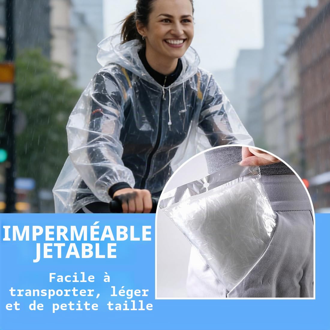 Lot de 2 Poncho Pluie Imperméable Jetable - Cape de Pluie Femme Homme - Poncho Transparent avec Capuche - Imperméable pour Festival Vélo Randonée - Pack de 2 - Édition Transparent