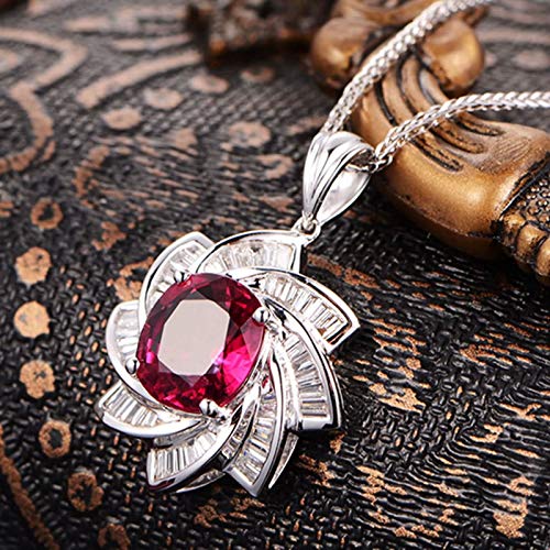 Collar de oro blanco 18K con flor y turmalina roja