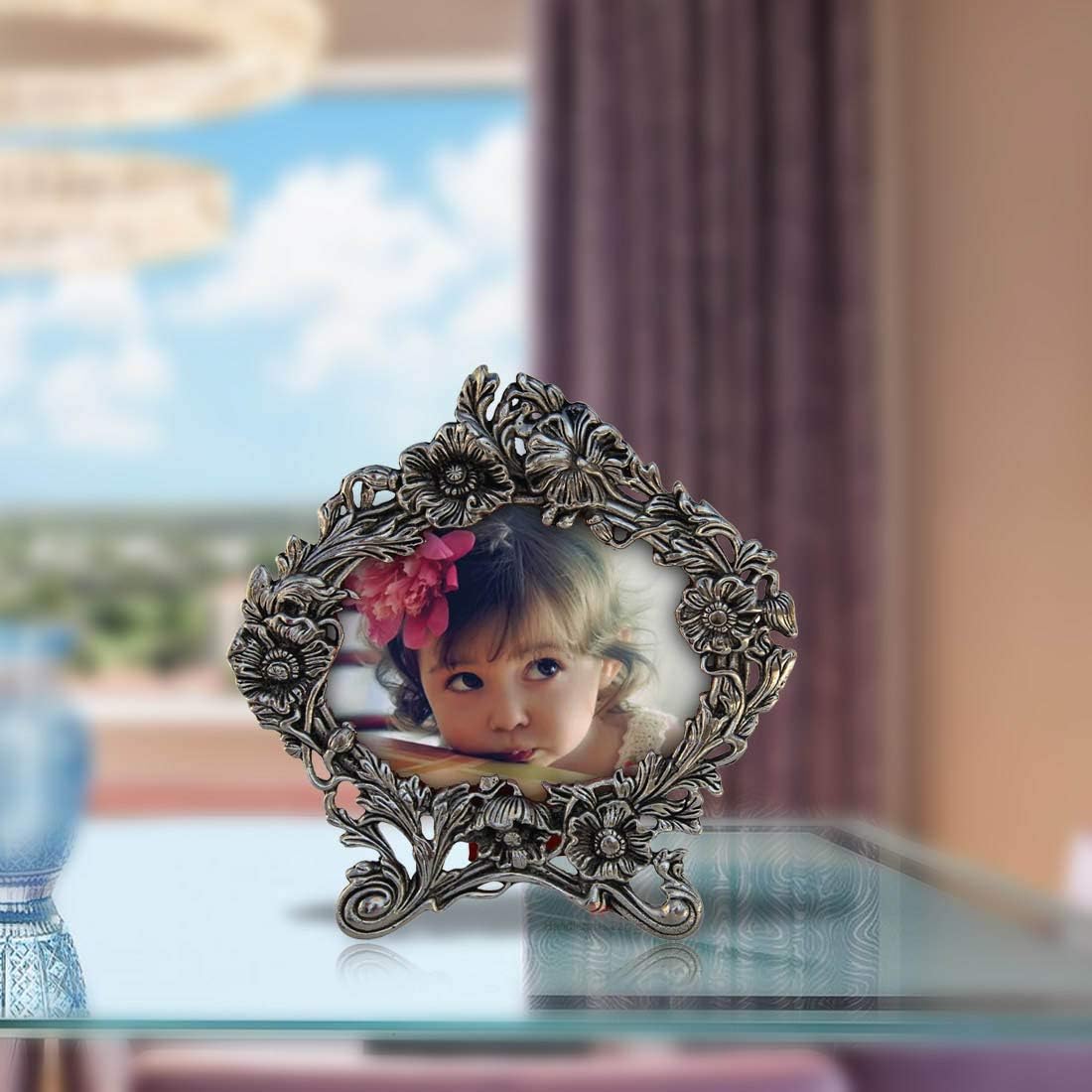Handicrafts Paradise Floral Motif Aluminium Metal Photo Frame (24.2 cm x 1.2 cm x 24.2 cm)