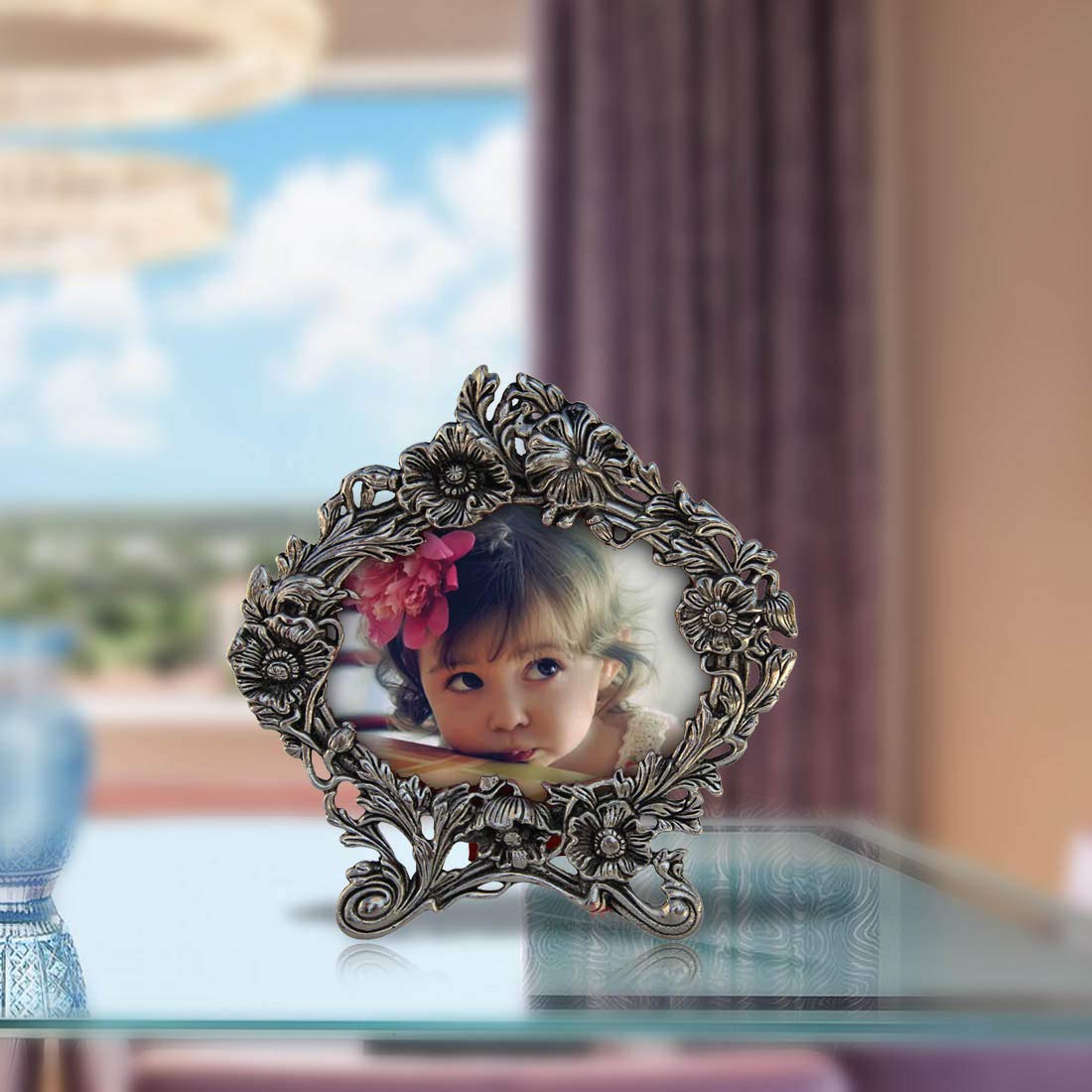 Handicrafts Paradise Floral Motif Aluminium Metal Photo Frame (24.2 cm x 1.2 cm x 24.2 cm)