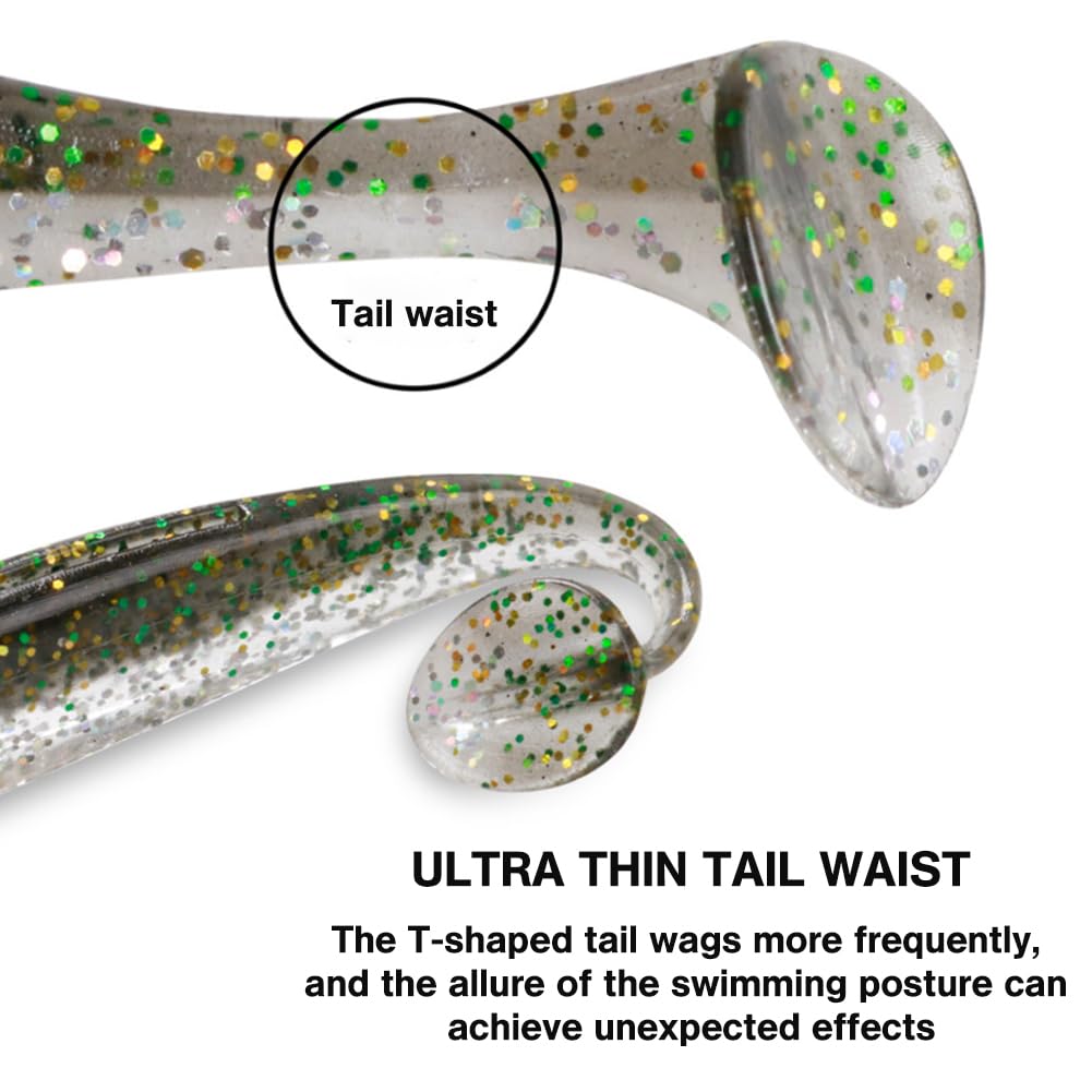 110 Pièces Leurres Souples 7cm Queue En T – Lot Shad Multicolore Pour Truite, Perche, Brochet – Appâts Artificiels Réalistes PVC Pêche En Eau Douce & Salée