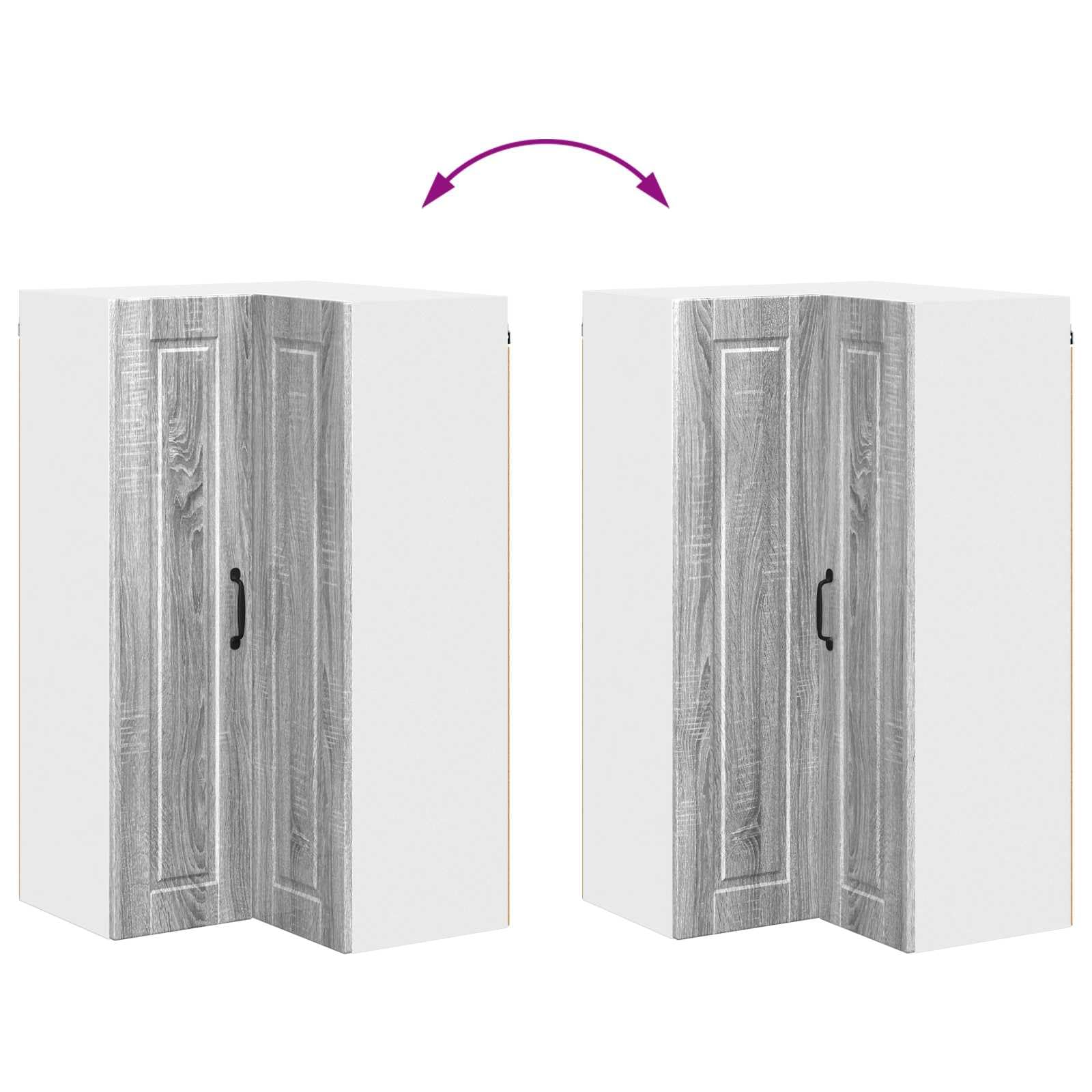 Armario esquinero de pared Porto Sonoma gris 57 x 57 x 100 cm armario de cocina de madera con 3 estantes y 2 puertas, montaje en pared, espacio de almacenamiento para armario de almacenamiento