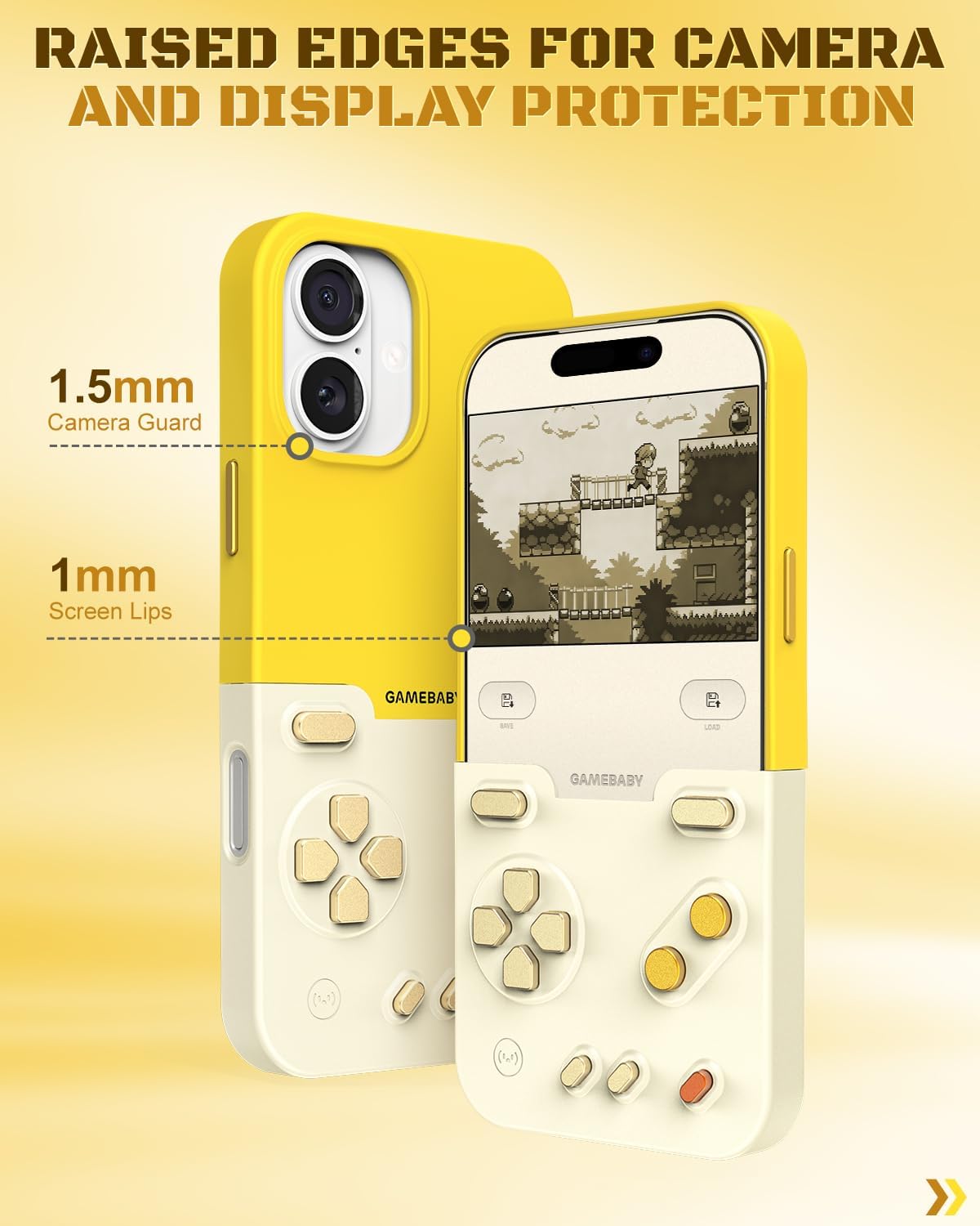 GameBaby for iPhone 17 Case, Handheld Retro Gaming Console Style Phone Case with Physical Buttons for Gameboy Color Advance, Smartphone Cover Controller Supports Delta Emulator GB GBC GBA NES