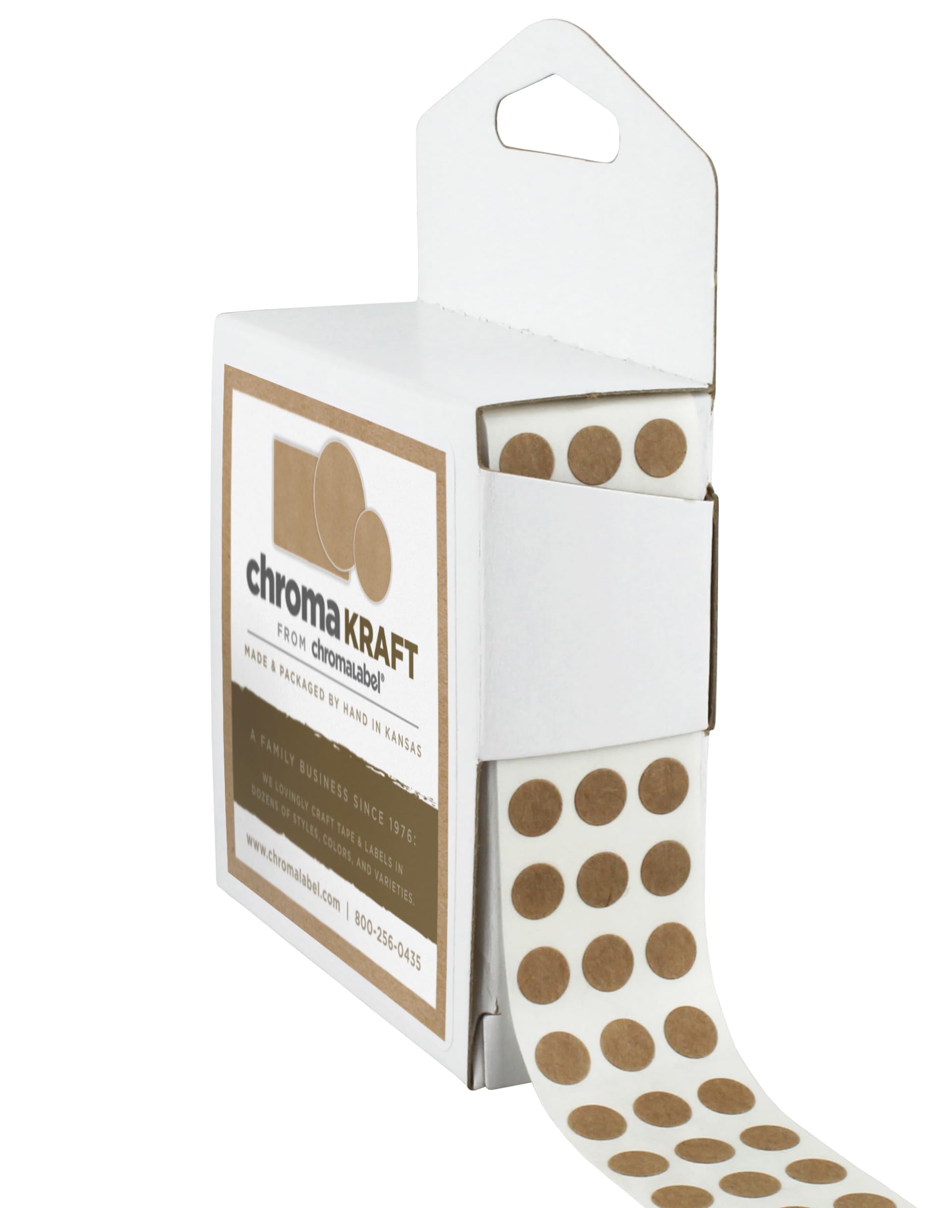 ChromaLabel 1/4 Inch Circle Stickers, Kraft Dots Permanent Round Sticker Labels with Dispenser Box, Ideal Office Labels & Stickers for Arts and Crafts