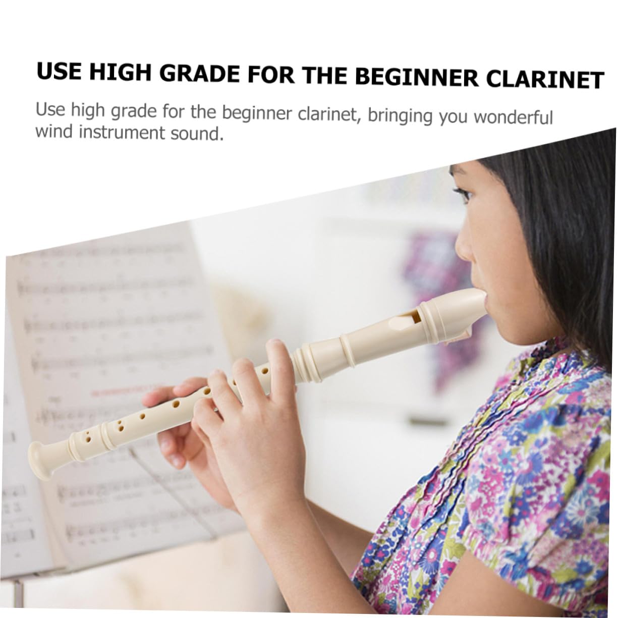 Clarinete Infantil de 8 Agujeros Beige de Resina, 1 Set | Instrumento Musical para Niños y Principiantes, Superficie Lisa sin Rebabas, Decoracion Colegio