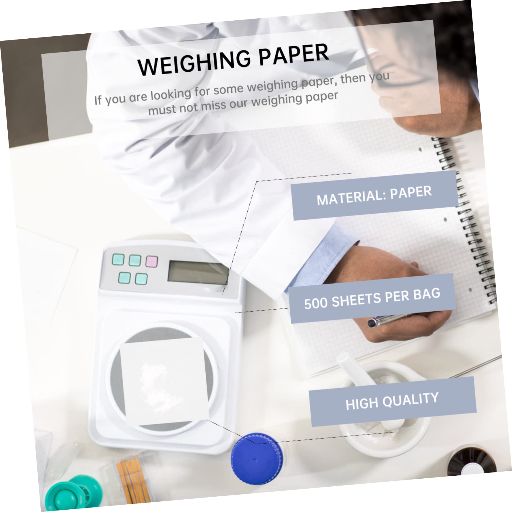VILLFUL 5 Laboratory Weighing Paper Balance Paper Weight Paper for Scale Square Weighing Paper Non Absorbent Weighing Paper Lab Weighing Paper Scale Measurement Paper Balance Pads Supplies