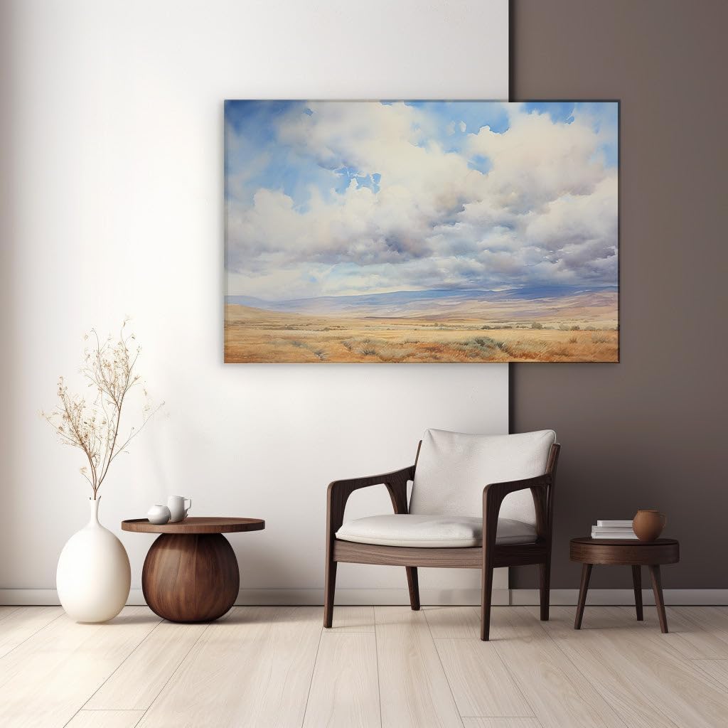Canvas for Living room. Golden Hues and Azure Skies: A Daytime Vista of Earth's Splendor, 27 x 18 inch Canvas Wall Art - Contemporary Masterpieces - Modern Home Decor