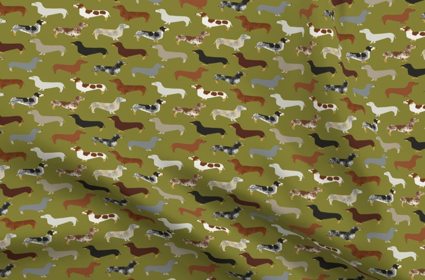 Spoonflower Fabric - Dachshund Dachshunds Green Dogs Cute Pet Dog Pets Printed on Minky Fabric by The Yard - Sewing Baby Blankets Quilt Backing Plush