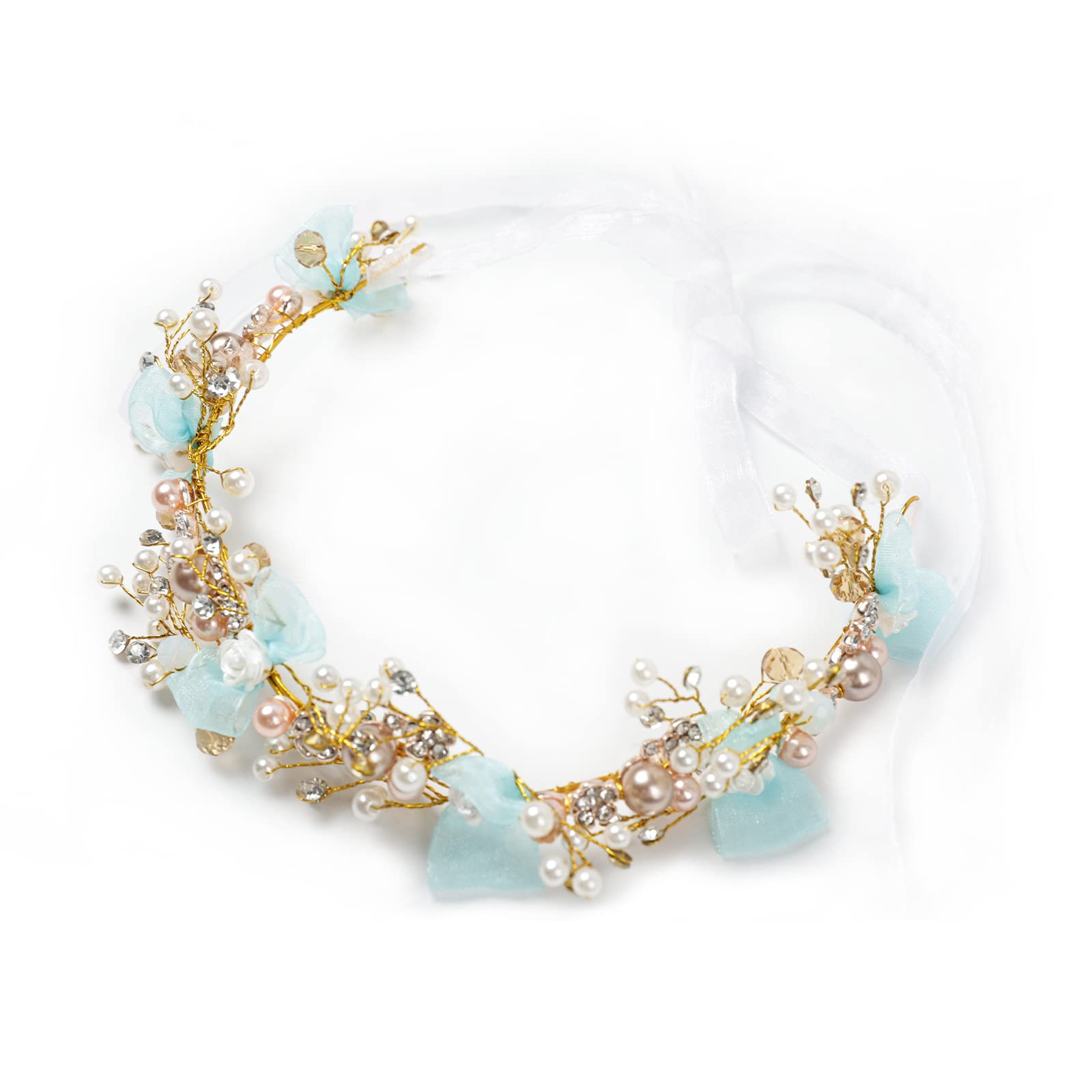 ELEZAY Flower Girl Headpiece with Gift Box Princess Photography Props Wedding Hair Accessories Pearl Bridal Flower Crown for Birthday Party Children's Day Blue