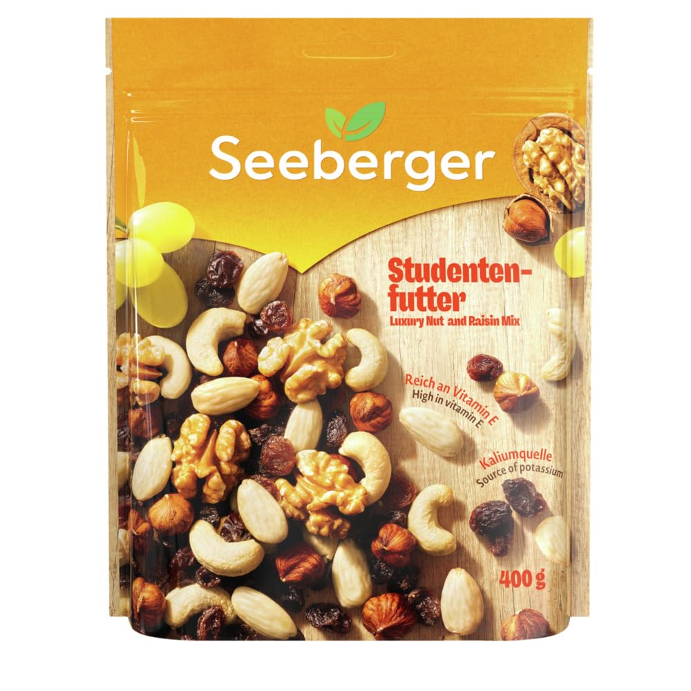 Seeberger Studentenfutter 7er Pack: Klassische Nuss-Frucht-Mischung aus Haselnusskernen, Mandeln, Walnüssen & Cashewkernen, mit Rosinen - reich an Vitamin E, vegan (7 x 400 g)