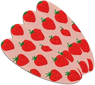 Cute Strawberry Strawberries Pattern Sketchy Double-Sided Oval Nail File Emery Board Set 4 Pack
