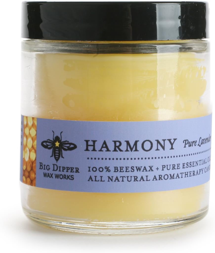Big Dipper Wax Works Beeswax Aromatherapy Candle – Harmony - Pure Lavender, 3.2 oz Apothecary Glass, 2" x 2.5" – Natural Relaxing Scent, Clean 20 Hour Burn, Eco-Friendly & Hand-Poured