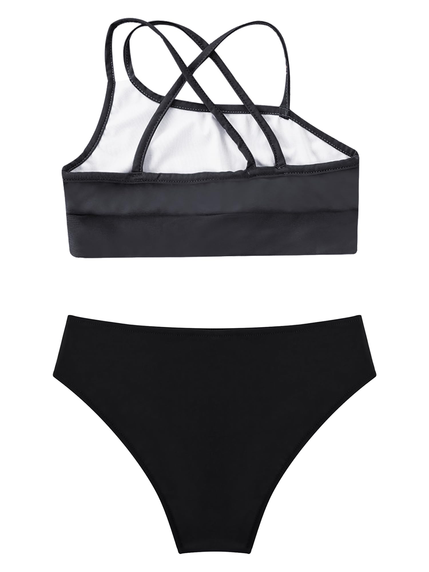 TTAO Dziewczęce dziecięce bikini tankini zestaw tank top + slipy szorty kąpielowe Bdemode dwuczęściowy jednokolorowy kostium kąpielowy lato rozm. 110-176