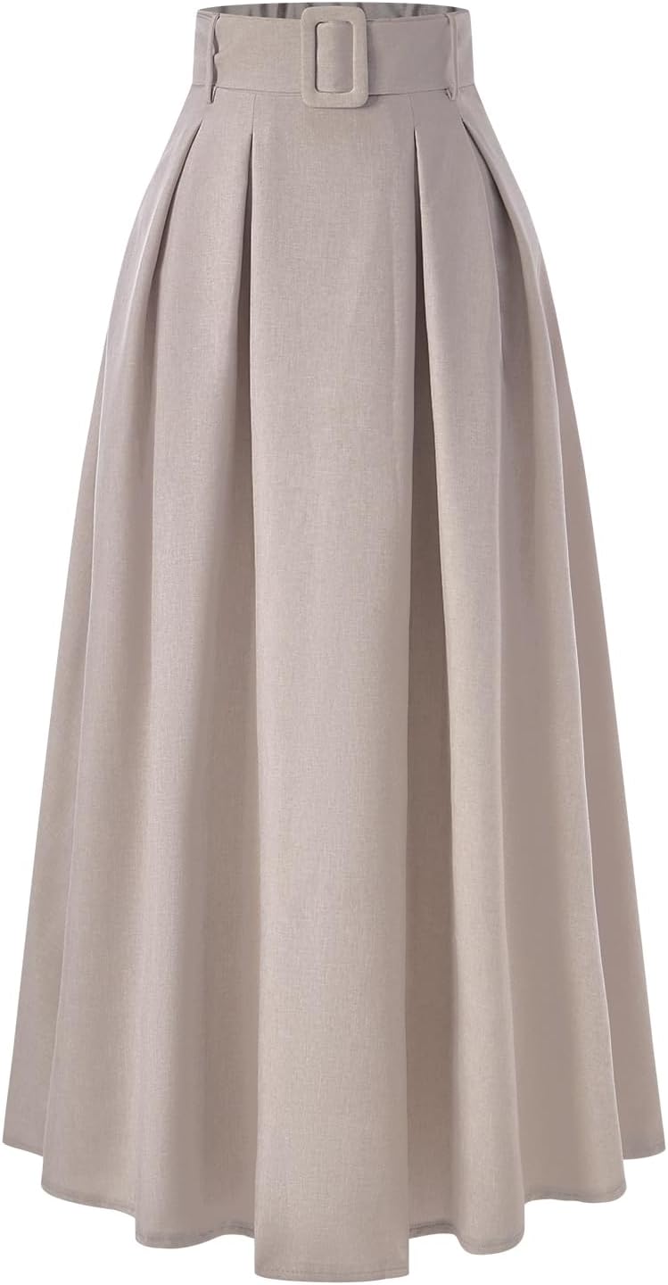 Women's Elegant High Waisted Maxi Skirt Dressy Casual Belted A Line Flowy Work Office Skirts