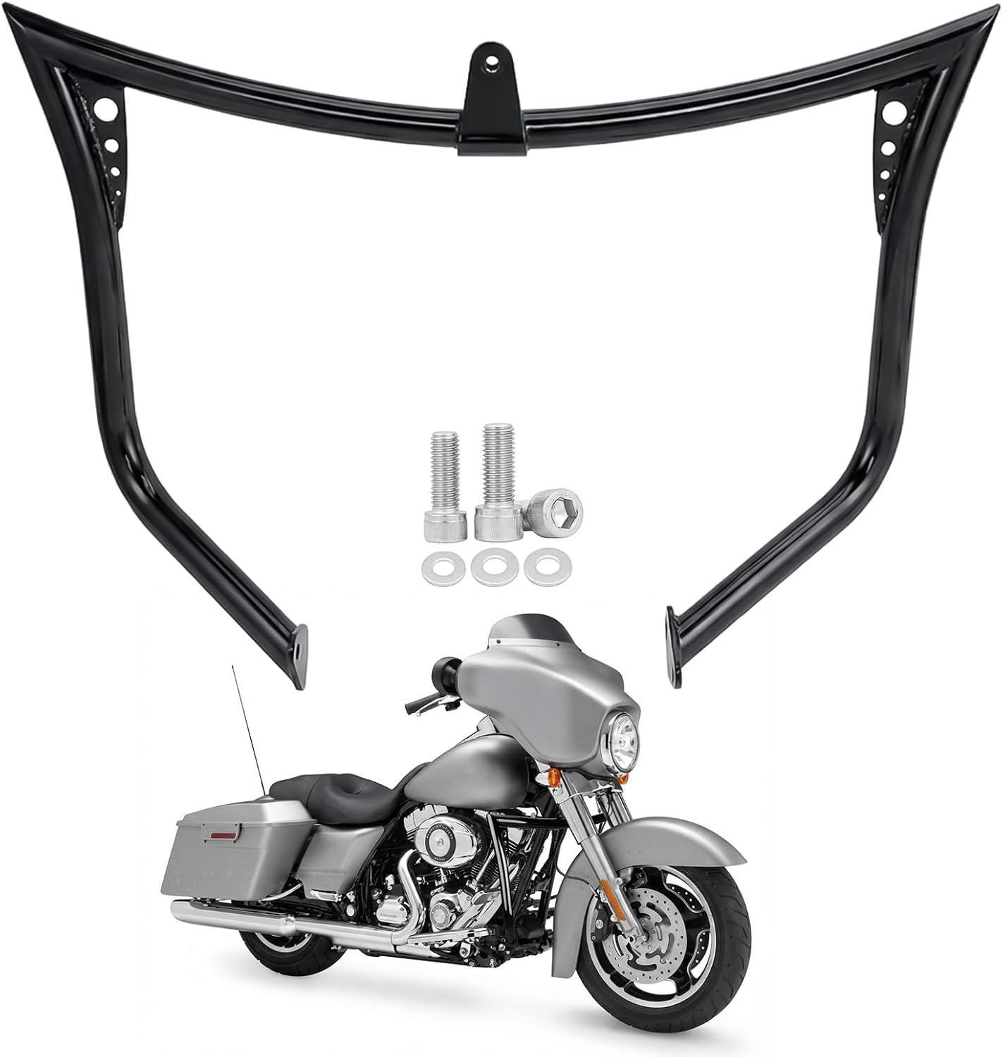 Black Engine Guard Highway Bar Crash Bar for Harley Davidson Touring Road King Street Glide Electra Glide CVO and Trike Models 1997-2008