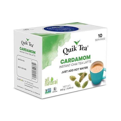 Miniatura 3 de QuikTea Cardamom Instant Chai Tea Latte - Caja individual de 10 unidades - Antioxidante Superalimento té de digestión