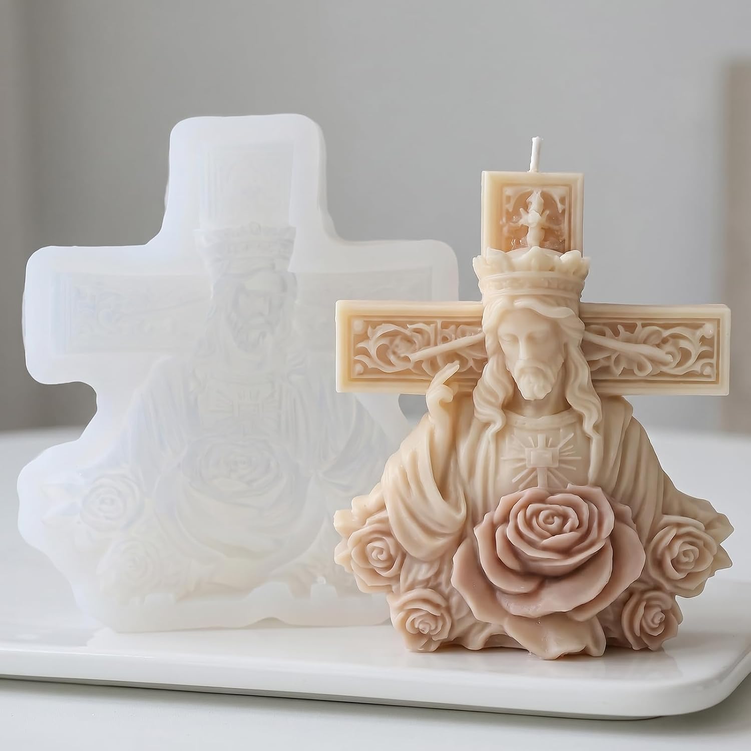 Religious Jesus Candle Molds Jesus Cross Rose Silicone Candle Mold for Candles Making Resin Casting Aromatherapy Candles Handmade Wax Home Decor