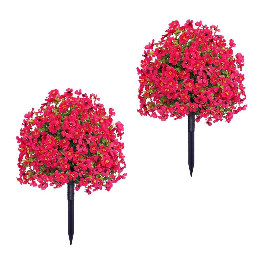 2 Pièces Boules de Buis Artificiel Extérieur 60 cm Anti-UV Piquets pour Déco Jardin,Rouge