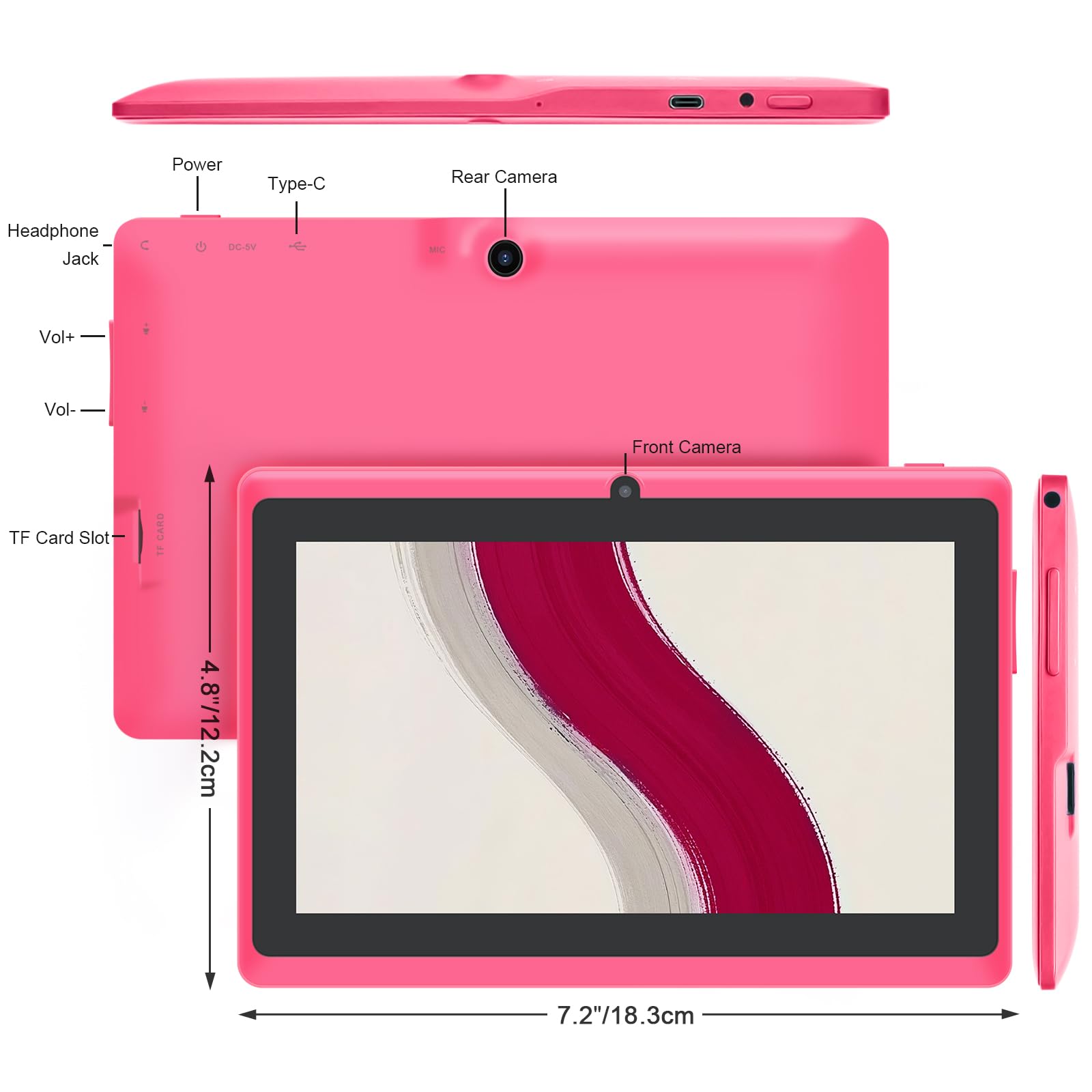 Tablet 7 Pollici Android, Doppia Fotocamera, WiFi, Bluetooth, Azzurro