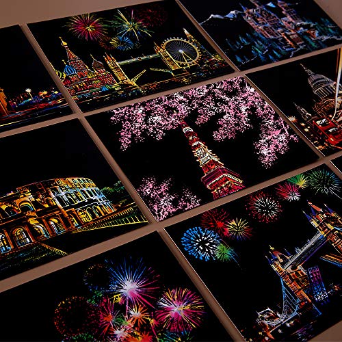 scratch art paper rainbow night view scratchboard pads for adults and kids mini envelope postcard art amp crafts set 12 sheets scratch cards amp scratch drawing pen brush 7934x5534 fireworks series