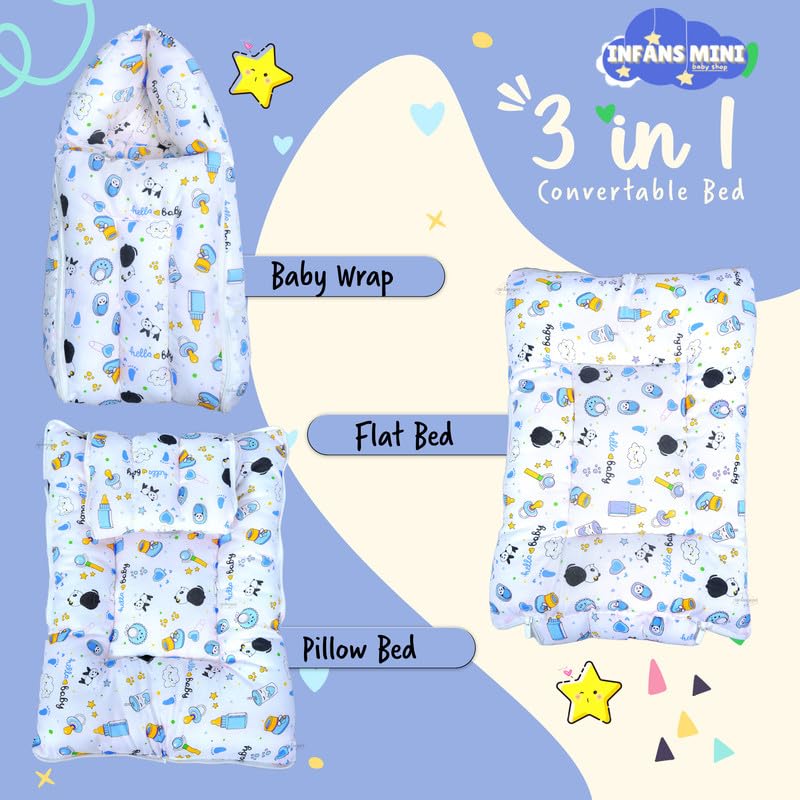 Image of Baby Bed, Sleeping Bag & Carry Nest Cotton|3 in 1 Convertible Portable Bassinet-Nest|Unisex New Born Sleeping Bed for 0-6 Months (Panda Blue)