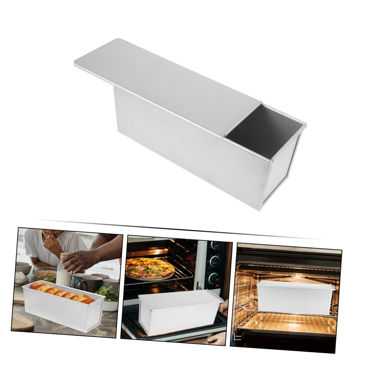 Molde Para Pan Tostado Con Tapa Deslizante De Aluminio 13.4 Pulgadas Para Hornear En Casa Reuniones Y Fiestas