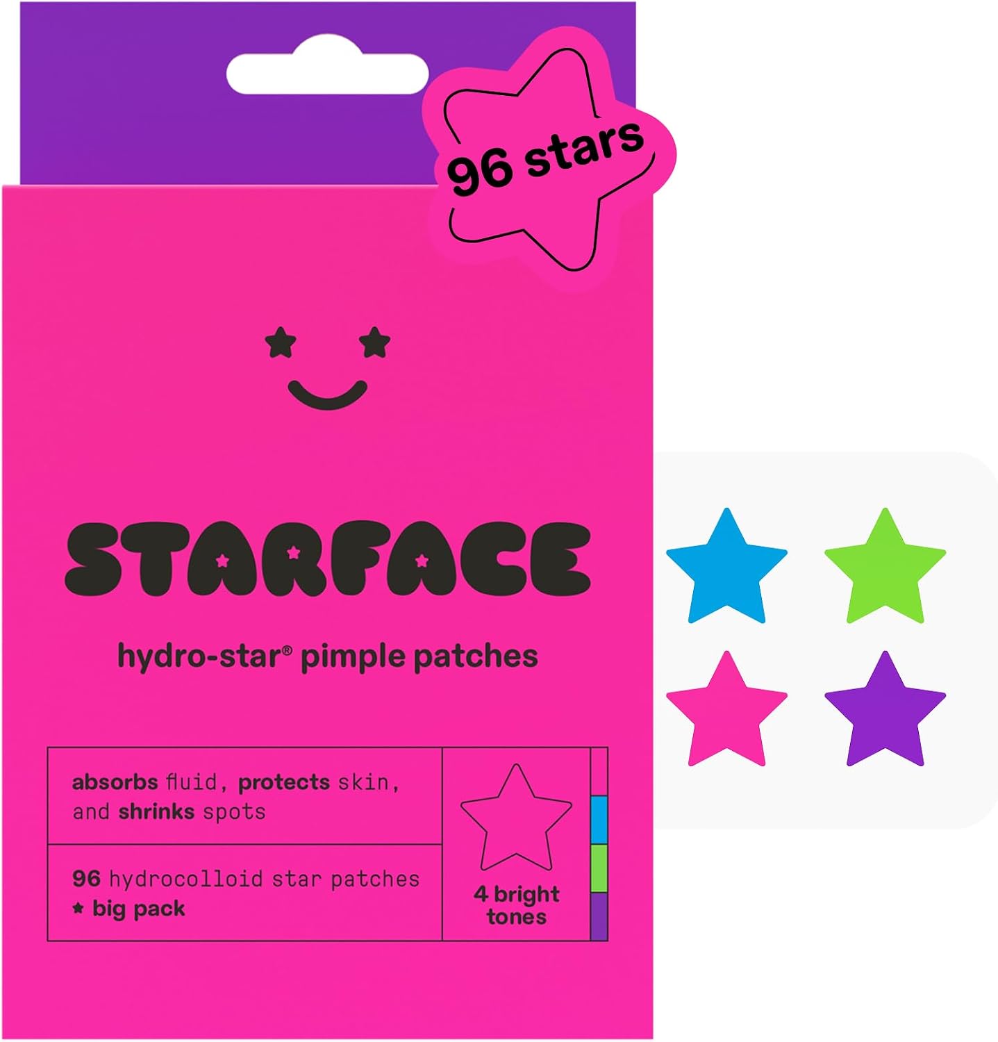Starface Hydro-Star Party Pack Hydrocolloid Star-Shaped Pimple Patch, 96 ct | Dermatologist Tested • Covers & Protects Visible Spots • Absorbs Pimple Gunk • Vegan, Cruelty-Free & Sensitive Skin Safe