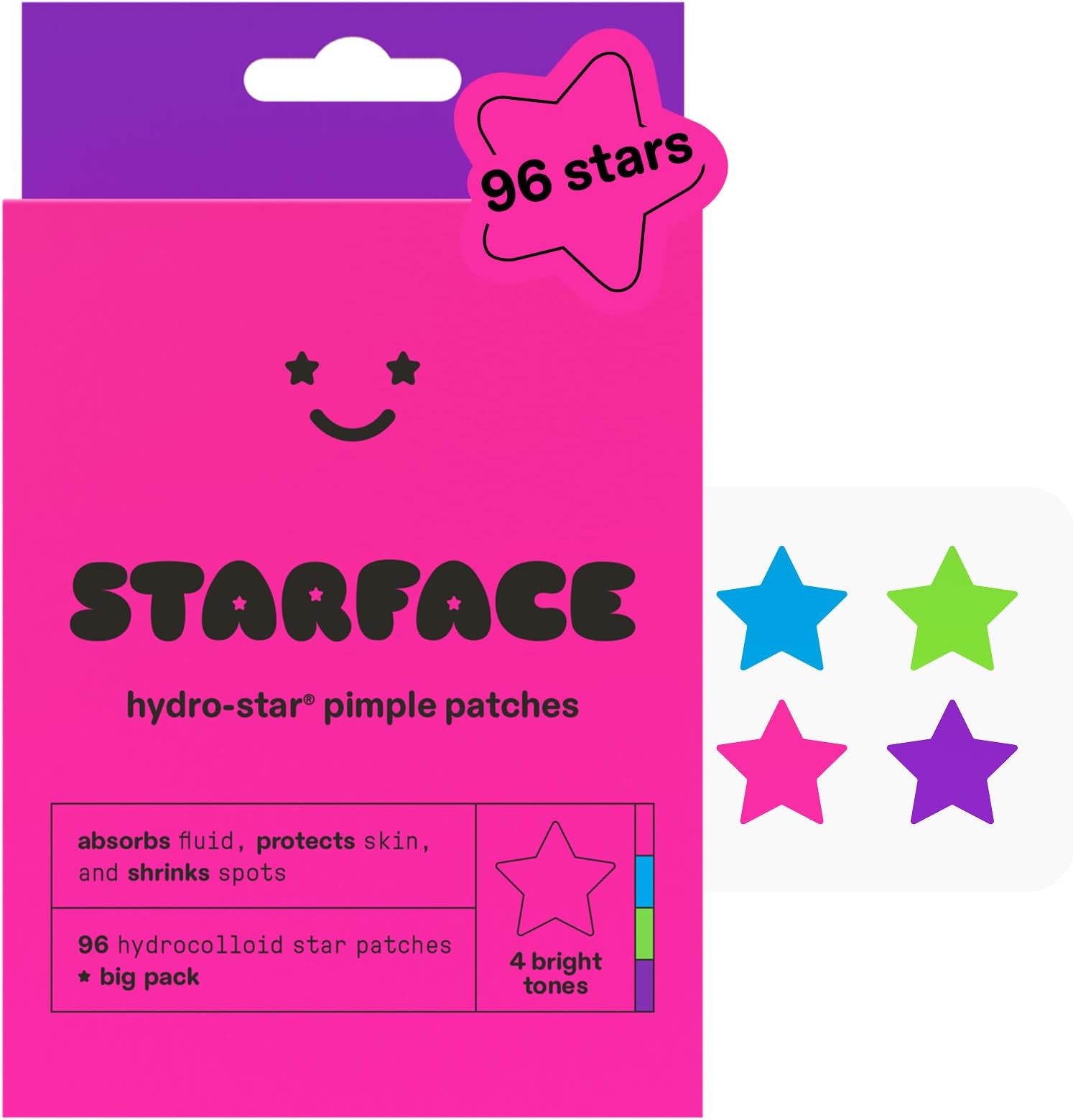 Starface World Party Pack Hydro-Stars, Colorful Hydrocolloid Pimple Patches, Absorb Fluid and Reduce Inflammation, Cute Star Shape (96 Count)