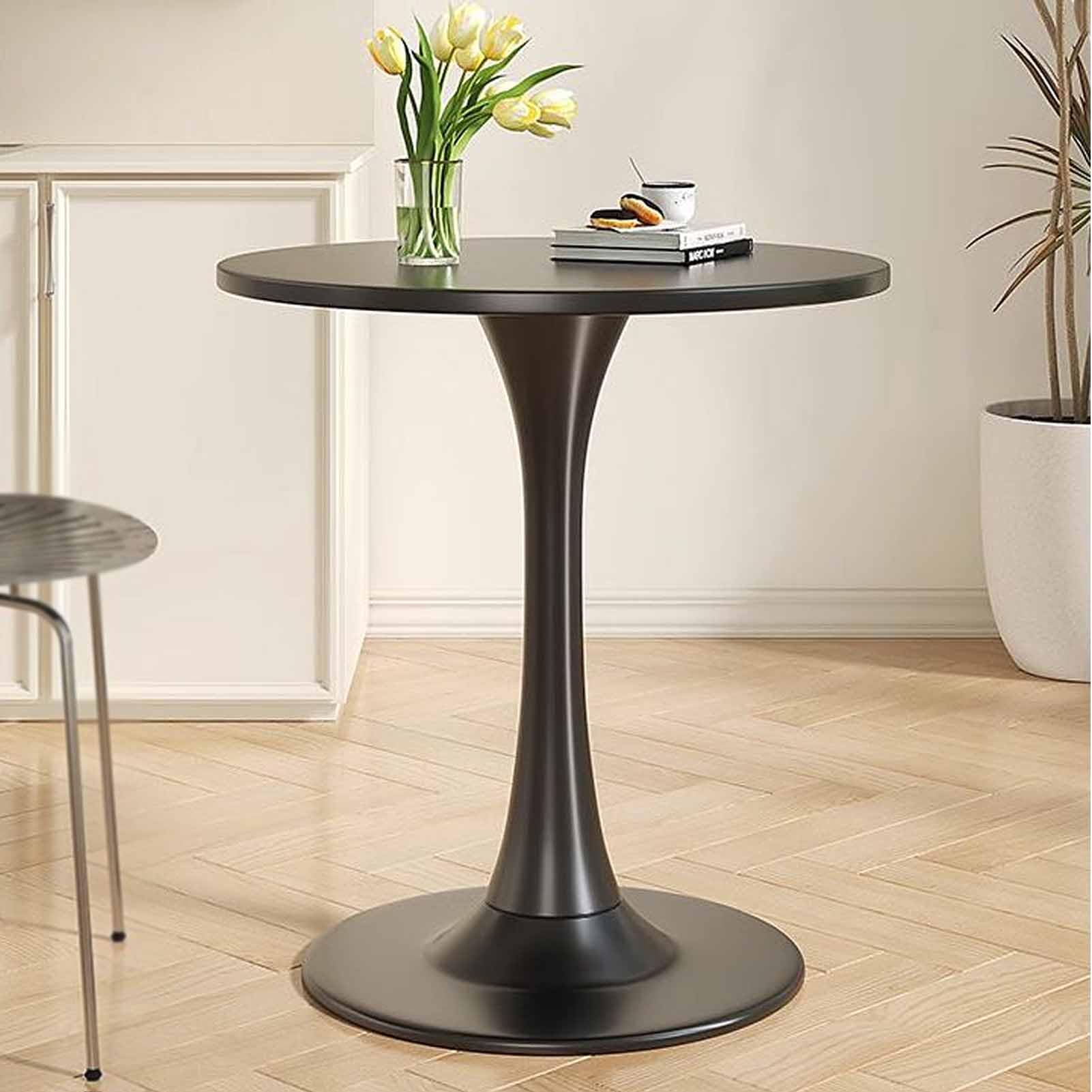 Tavolo da pranzo rotondo per 2-6 persone, con piano nero e gambe in metallo, tavolino slish per sala da pranzo, cucina, caffetteria, design salvaspazio, moderno in pelliccia