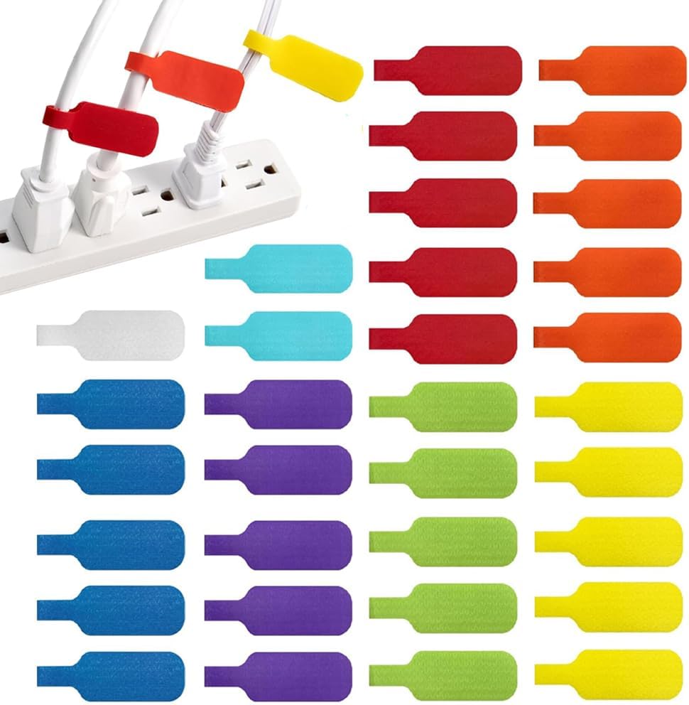 40-Pack Multi-Color Cable Labels - Write-On Self-Adhesive Wire Markers - Durable Nylon Cord Tags for Office, Home & IT - 8 Color-Coding Identification Strips for Ethernet, USB, Chargers & Power Cords - Amazon product rated Grade F