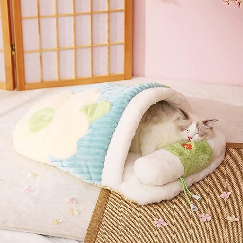 Linda casa de mascotas, saco de dormir Sakura para gatos con almohada, bonita cama para gatos, cama calmante para perros, suministros para mascotas