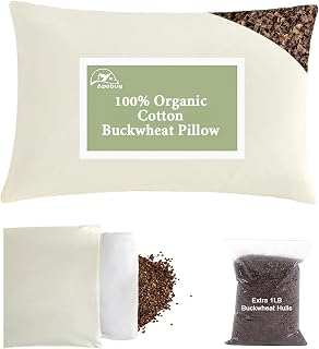 20"X26" Large Organic Buckwheat Pillow with Dual-Layer Pillowcase and Extra Buckwheat Hulls, Adjust Height and Firmness, Neck Support Pillow for Back and Side Sleepers