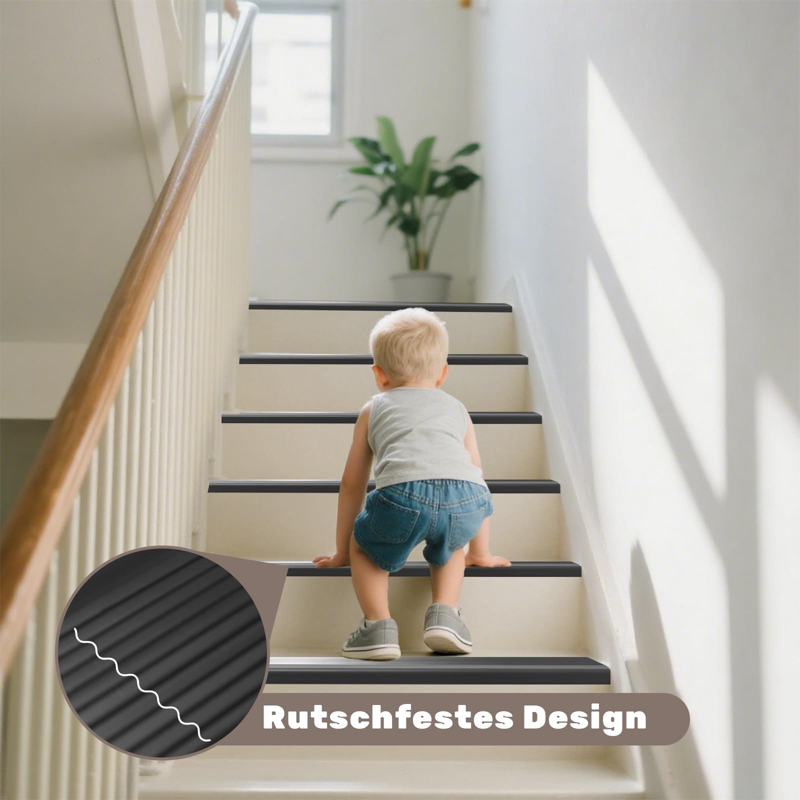 Storystore Treppenkantenprofil Selbstklebend, 7 m Flexible Gummi Rutschfester Treppenkantenprofil Schwarz für Senioren & Kinder, für Innen- und Außentreppen