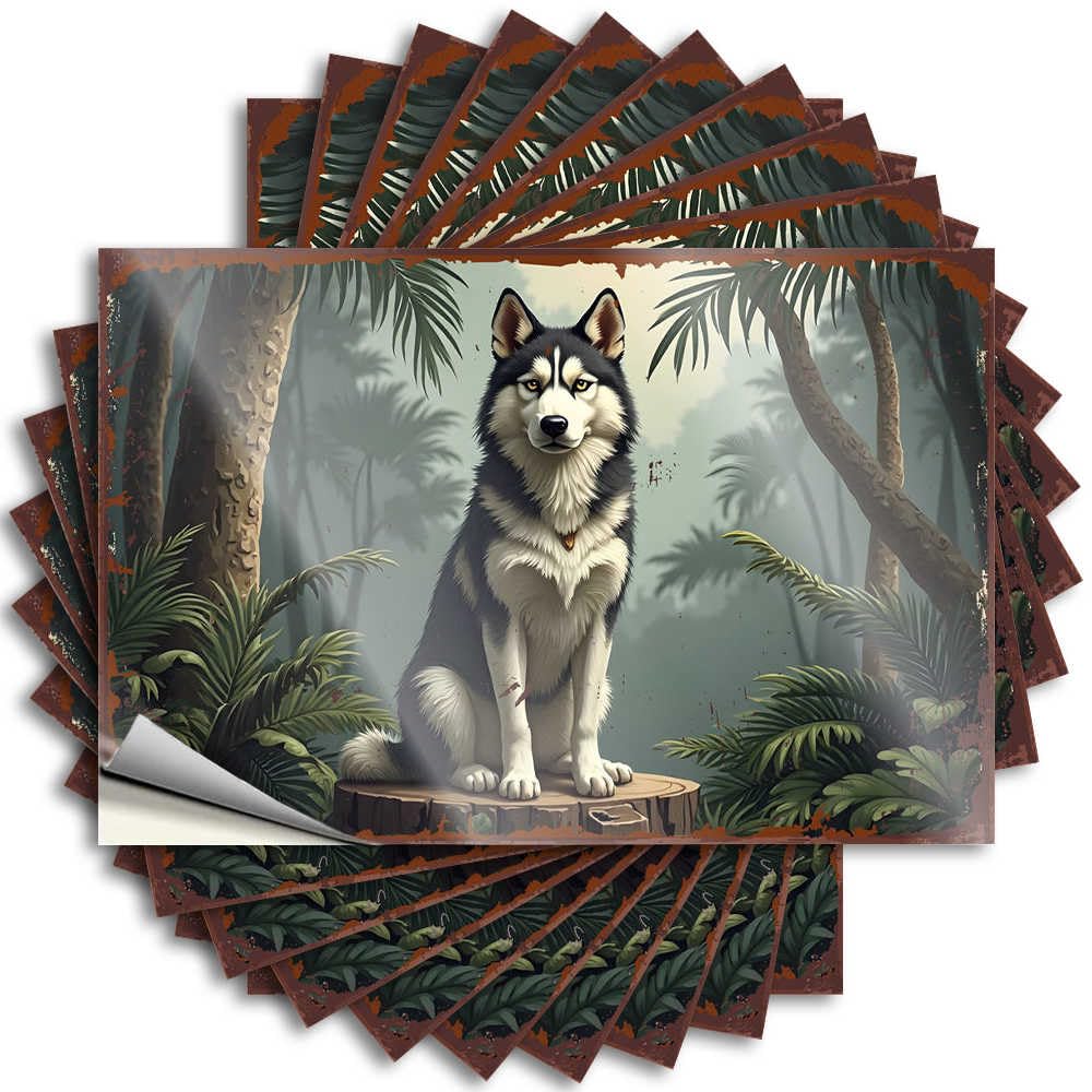 Fire, Tattoo Wall Jungle Guardian: The Majestic Husky in The Heart of The Forest | Outside Home Decor(6X9CM)