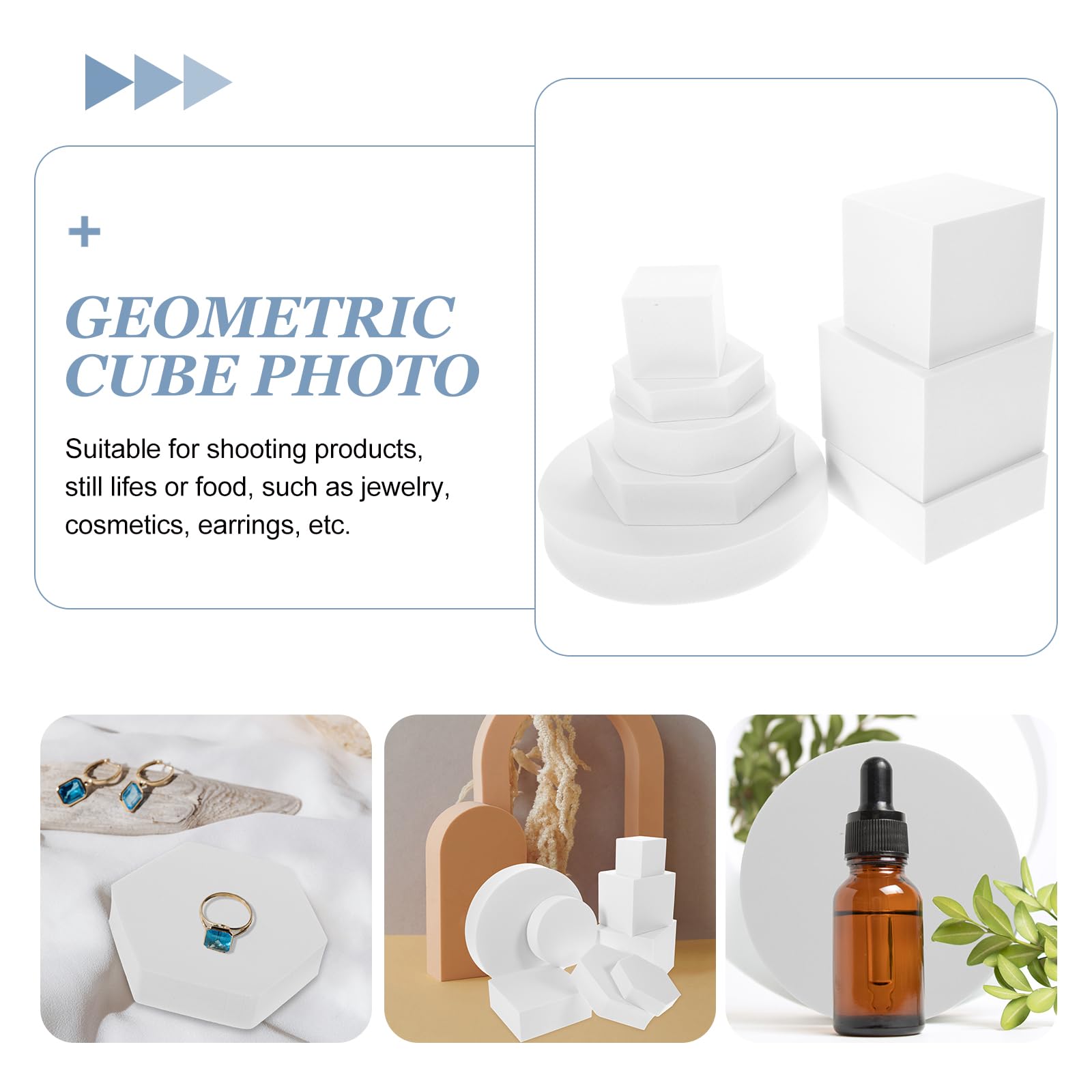STOBAZA Set di 8 Pezzi di Cubi Geometrici per Foto, Accessori per Fotografia Cosmetica E Gioielli, Sfondo Fotografico in Schiuma, Ideale per Artigianato E Scenografie