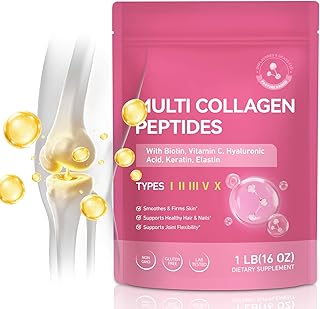 Collagen Peptides Pulver 454g – Multi Kollagen Typ I II III V X mit Vitamin C, Biotin, Hyaluronsäure, Keratin & Elastin – Hydrolysiertes Kollagenpulver Neutral – Für Haut Haare Nägel – Leicht Löslich