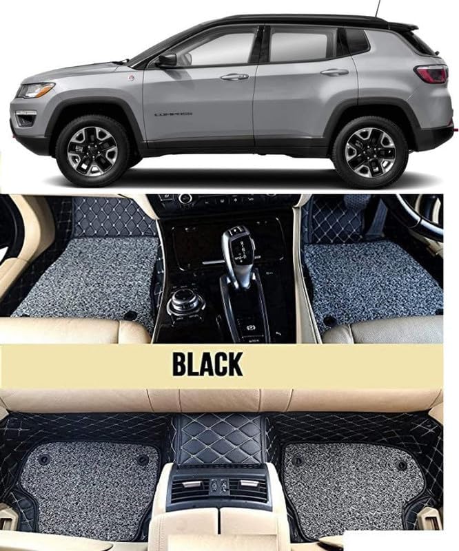 Image of MINANSH Foot Mats /Floor Mats Compatible BMWW 520 Model (2017-2024) 7D Luxury Leather Washable Car Floor Mat- (Black with Beige)