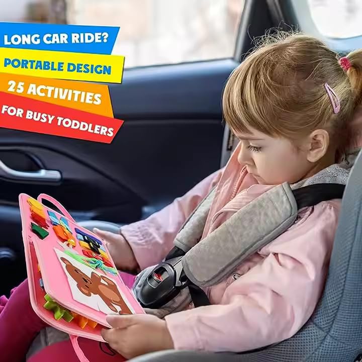 Image of Busy Board Game for 1 Year Old, Montessori Toys for 2 Year Old, Baby Travel Sensory Toys for Toddlers, Learning Activities Book For Kids, Birthday Gifts for Toddler (Multicolor - Pink)