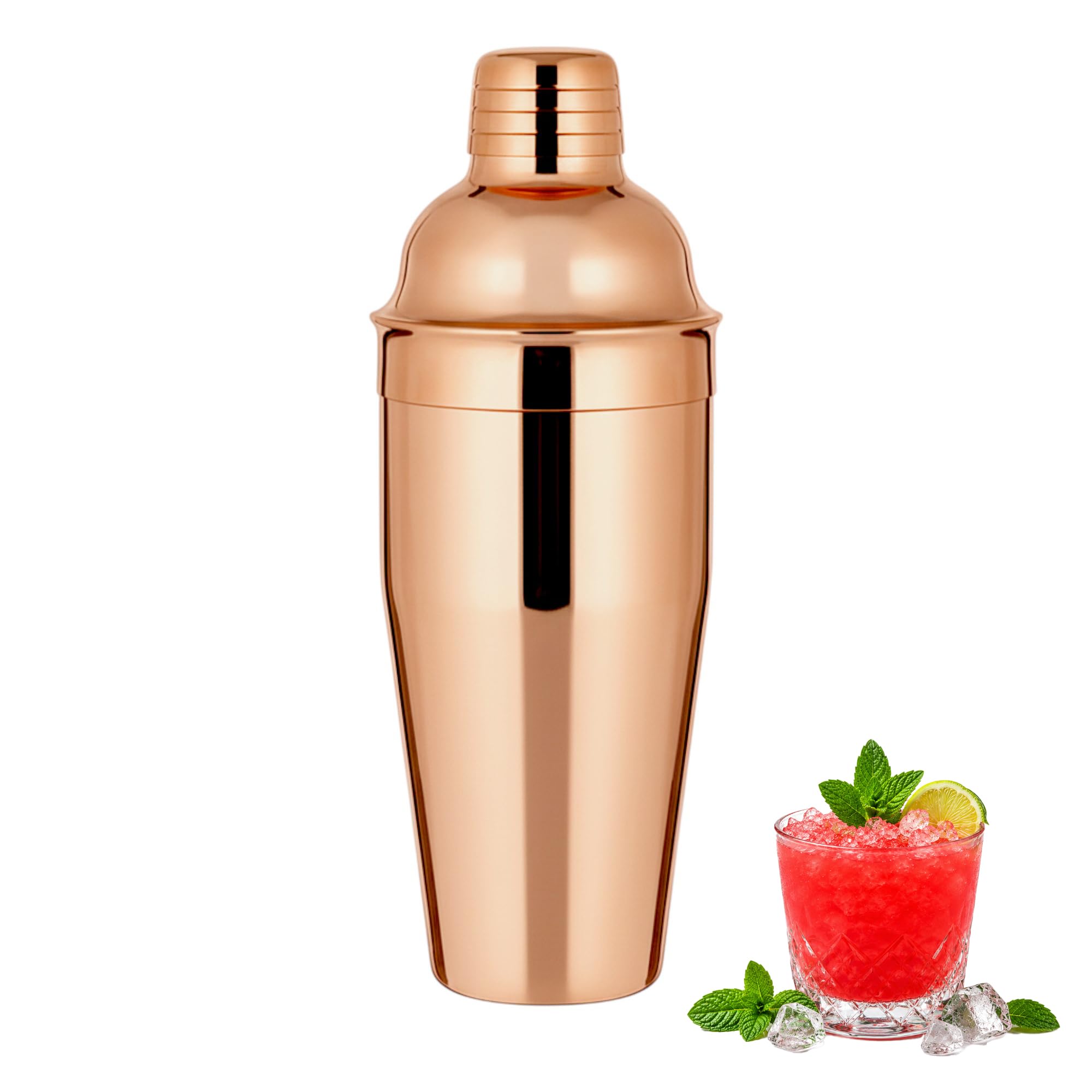 Premium Copper Cocktail Shaker 24 oz / 750 ml – Stainless Steel with Built-in Strainer & Leak-Proof Lid – Professional Bar Mixer for Home, Parties & Bartenders – Stylish Copper Finish