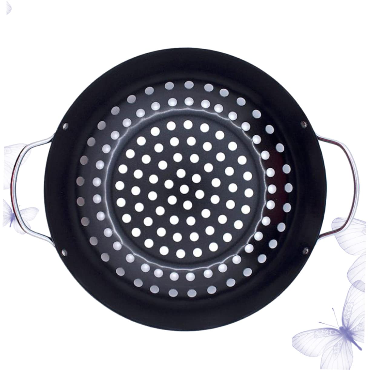 Piastra per Barbecue Antiaderente in Acciaio Nero con Manico, Design a Fori per Frutta e Pesce, Facile da Pulire, per Uso Esterno e Casa