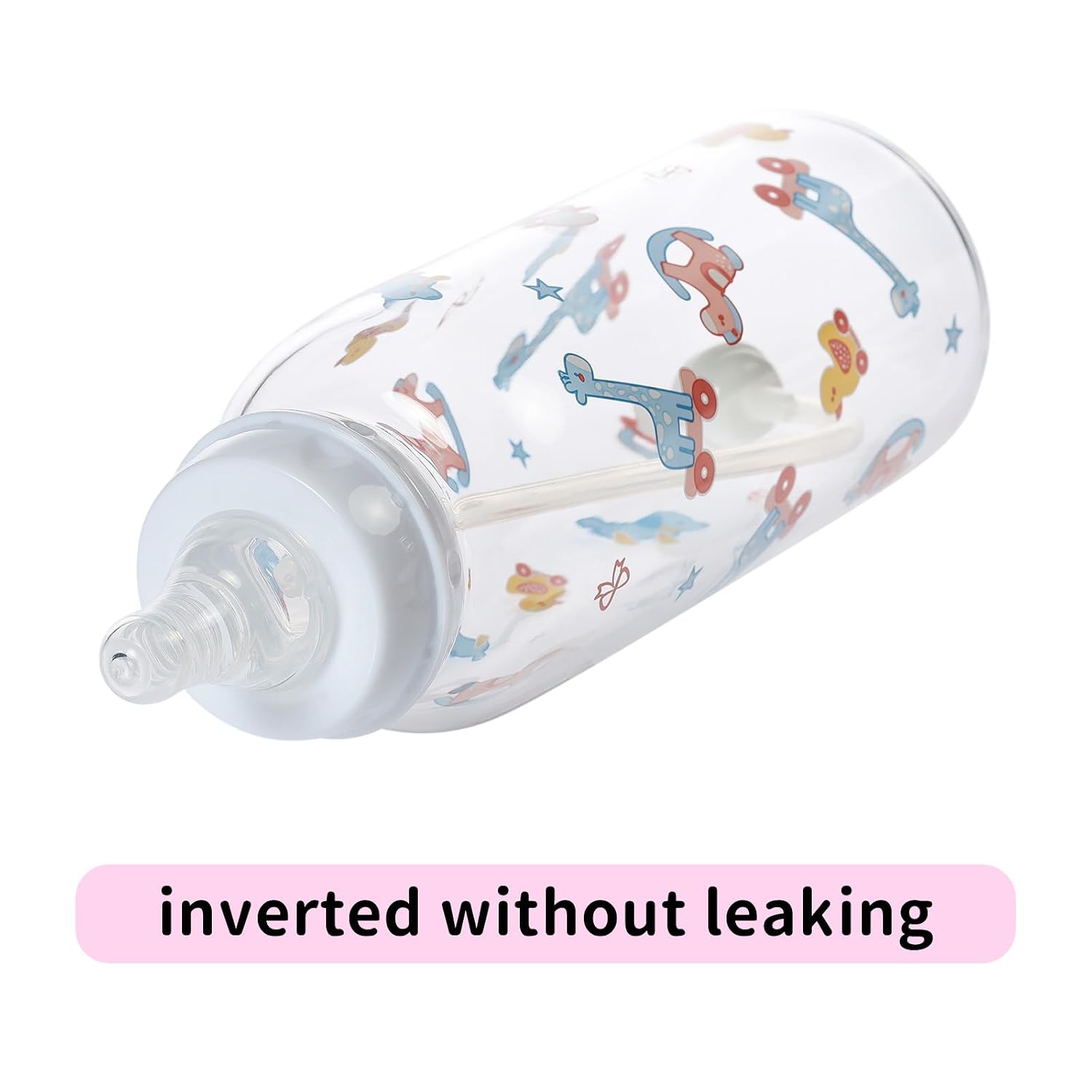 CutiePlusU Adult Glass Feeding Bottle Cute Printed Large Size Baby Bottles Rocking Fun 13.5Oz/400ML