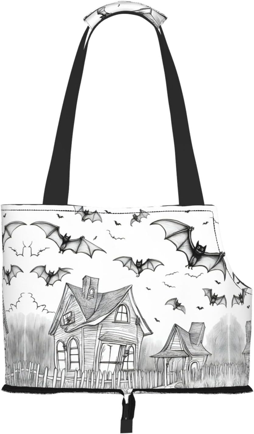 Halloween Flying Bats 1 Print Portable Foldable Shoulder Bag for Travel,with Collar Hook and Handle Pad,Cute Stylish Design