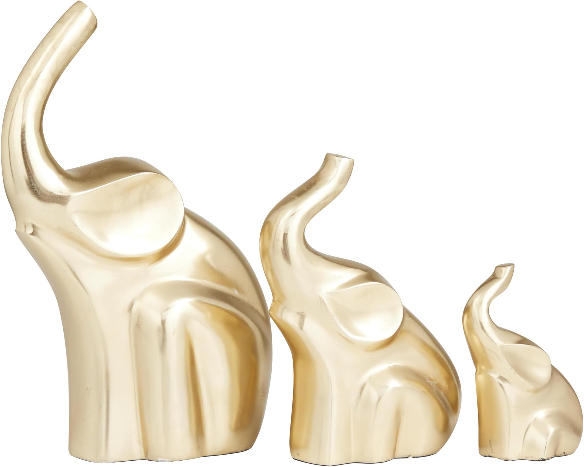 Aluminum Metal Elephant Decorative Sculpture Home Decor Statues, Set of 3 Accent Figurines 12", 8", 5"H, Gold