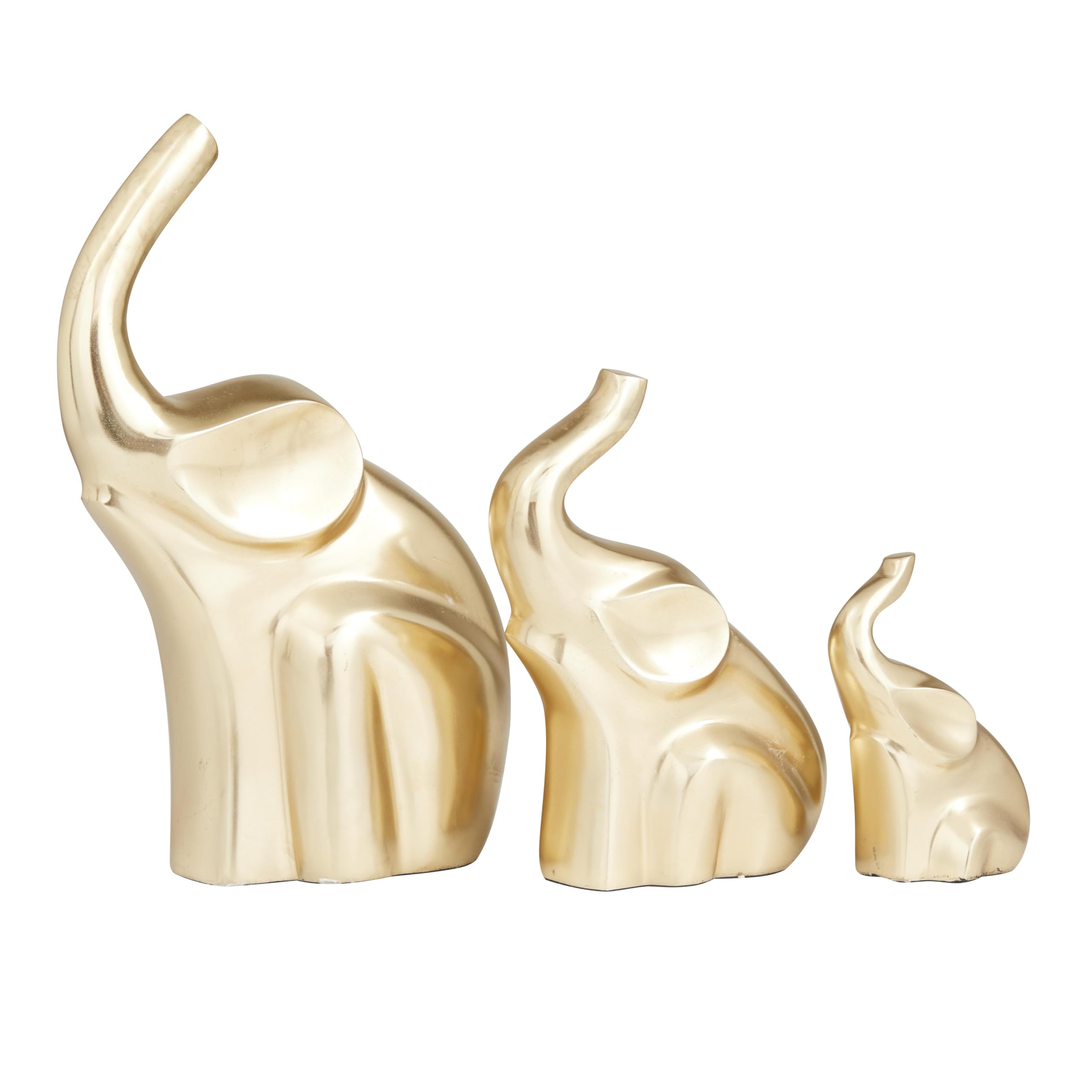 Aluminum Metal Elephant Decorative Sculpture Home Decor Statues, Set of 3 Accent Figurines 12", 8", 5"H, Gold